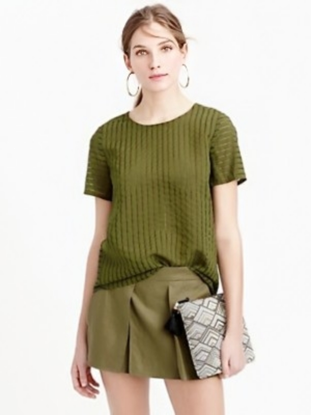 J.Crew Green Shadow Stripe Sheer Top Blouse